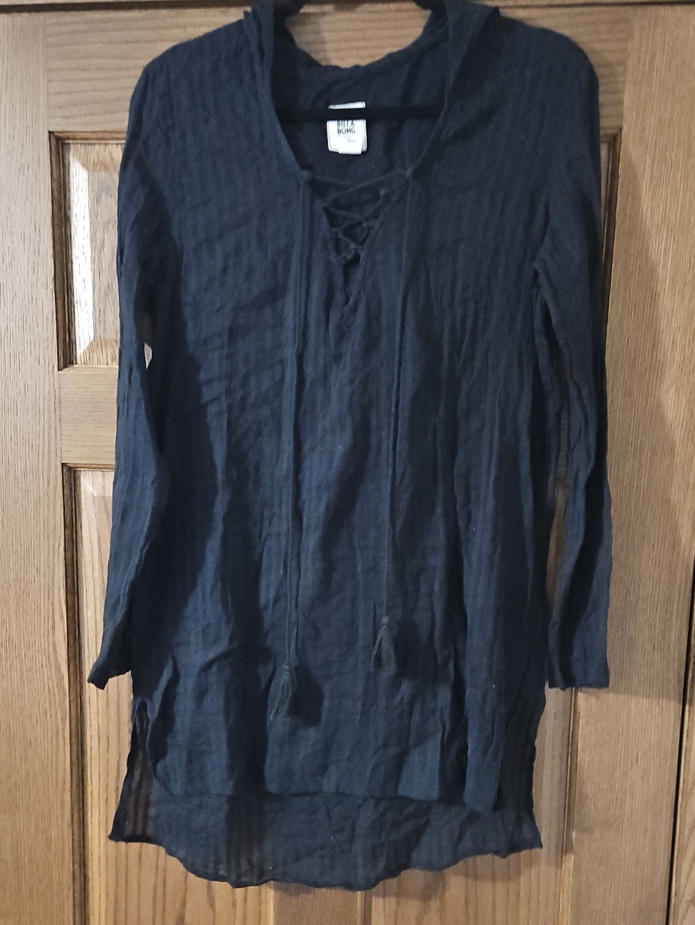 Billabong Black Lace-Up Long Sleeve Beach Tunic
